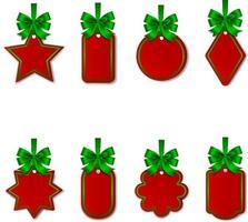 set of christmas red price tags with green bows and ribbons vector