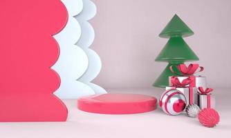 Christmas background with Christmas tree and stage for product display. 3d rendering. photo