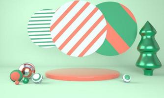 Christmas background with Christmas tree and stage for product display. 3d rendering. photo