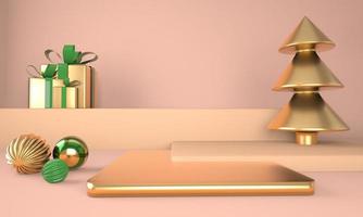 Christmas background with Christmas tree and stage for product display. 3d rendering. photo