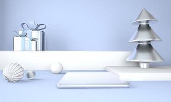 Christmas background with Christmas tree and stage for product display. 3d rendering. photo