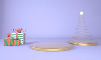 Christmas background with Christmas tree and stage for product display. 3d rendering. photo