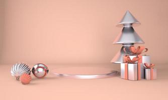 Christmas background with Christmas tree and stage for product display. 3d rendering. photo