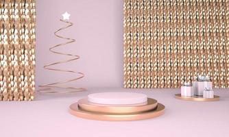 Christmas background with Christmas tree and stage for product display. 3d rendering. photo