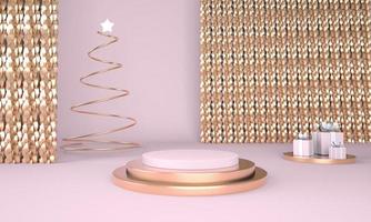 Christmas background with Christmas tree and stage for product display. 3d rendering. photo