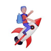 character riding a rocket with a back to school concept photo