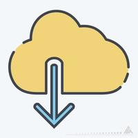 Icon Vector of Cloud with downward arrow - Line Cut Style