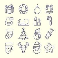 Christmas Elements Line Icon Set vector