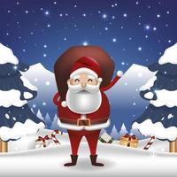 Santa Claus Waving and Brings Christmas Gifts vector