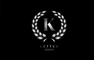 silver grey metal K alphabet letter logo icon with floral design for company and business vector