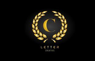 gold golden C alphabet letter logo icon with floral design for business and company vector