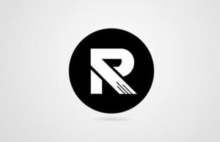R white alphabet letter black circle company business logo icon design corporate vector