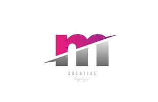M pink and grey letter logo alphabet icon design for company and business vector