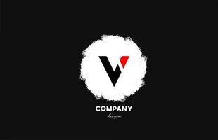 V black red white alphabet letter logo icon with grunge design for company and business vector