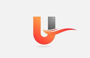 orange grey U alphabet letter logo icon for business and company with swoosh design vector