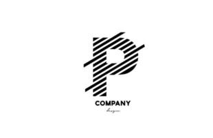 black and white P alphabet letter logo design icon for company and business vector