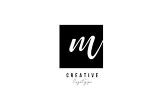 M simple black and white square alphabet letter logo icon design for company and business vector