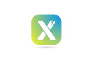 Diseño de icono de logotipo de letra del alfabeto verde azul x para negocios y empresa. plantilla de color pastel vector