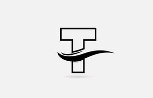 T black and white alphabet letter logo icon for business and company with simple line design vector