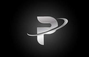 P icono de logotipo de letra del alfabeto de metal para empresa con diseño de swoosh vector