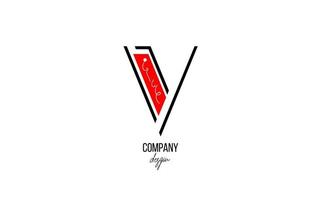 Alfabeto del logotipo de la letra v con el icono del diseño floral vintage en rojo blanco negro para la empresa y el negocio vector