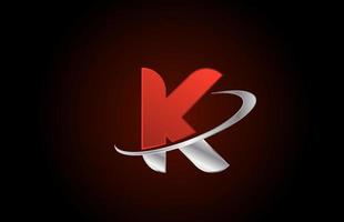 K metal rojo letra del alfabeto icono de logotipo para empresa con diseño gris swoosh vector