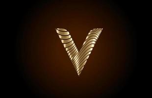 V icono de logotipo de letra del alfabeto amarillo para empresa. Diseño de línea de oro metálico para una identidad de lujo. vector