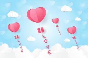 a heart shape. paper art style. valentine day. Origami made hot air balloon vector