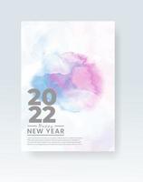 Happy new year 2022 poster or card template with watercolor wash splash vector