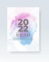 Happy new year 2022 poster or card template with watercolor wash splash vector