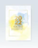 Happy new year 2022 poster or card template with watercolor wash splash vector