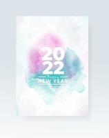 Happy new year 2022 poster or card template with watercolor wash splash vector