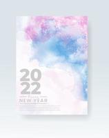 Happy new year 2022 poster or card template with watercolor wash splash vector