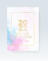 Happy new year 2022 poster or card template with watercolor wash splash vector