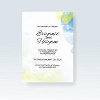 Watercolor wedding invitation card. Beautiful wedding card watercolor with splash. vector