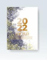 Happy new year 2022 poster or card template with watercolor wash splash vector