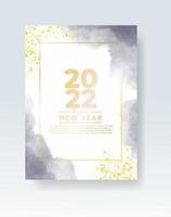 Happy new year 2022 poster or card template with watercolor wash splash vector