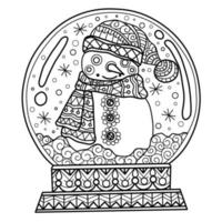 Snowman and snow globe hand drawn for adult coloring book vector