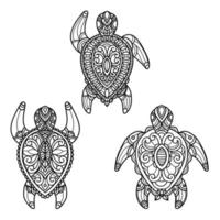 patrón de tortuga dibujado a mano para libro de colorear para adultos vector