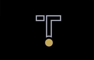 Diseño de logotipo de letra del alfabeto de línea blanca negra t con punto de círculo de icono amarillo para negocios y empresa vector