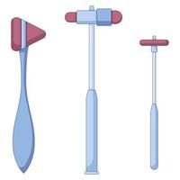 Different hammers for checking reflexes from patient, doctor supplies icon set in a flat style. vector