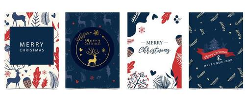 Collection of winter background set with tree,raindeer,flower,leaves.Editable vector illustration for christmas invitation,postcard and website banner