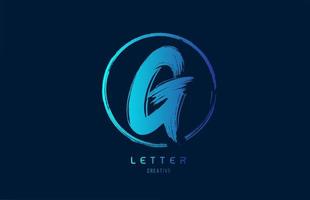 Logotipo de icono de letra g de pincel de grunge de mano azul con círculo. diseño de alfabeto para el diseño de una empresa vector