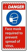 Danger Face mask required to prevent spread of virus sign on white background vector