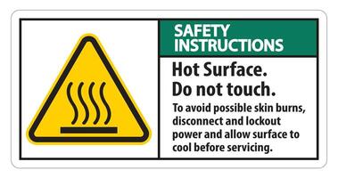 Hot Surface, Do Not Touch, To Avoid Possible Skin Burns, Disconnect And Lockout Power And Allow Surface To Cool Before Servicing Symbol Sign Isolate On White Background,Vector Illustration vector