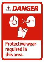 Danger Sign Wear Protective Equipment In This Area With PPE Symbols vector