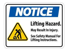 Lifting Hazard,May Result In Injury, See Safety Manual For Lifting Instructions Symbol Sign Isolate on white Background,Vector Illustration vector