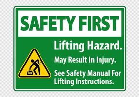 Lifting Hazard,May Result In Injury, See Safety Manual For Lifting Instructions Symbol Sign Isolate on transparent Background,Vector Illustration vector