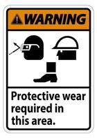 Warning Sign Protective Wear Is Required In This Area.With Goggles, Hard Hat, And Boots Symbols on white background vector