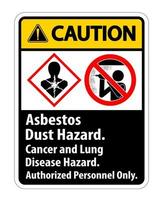 Caution Safety Label,Asbestos Dust Hazard, Cancer And Lung Disease Hazard Authorized Personnel Only vector
